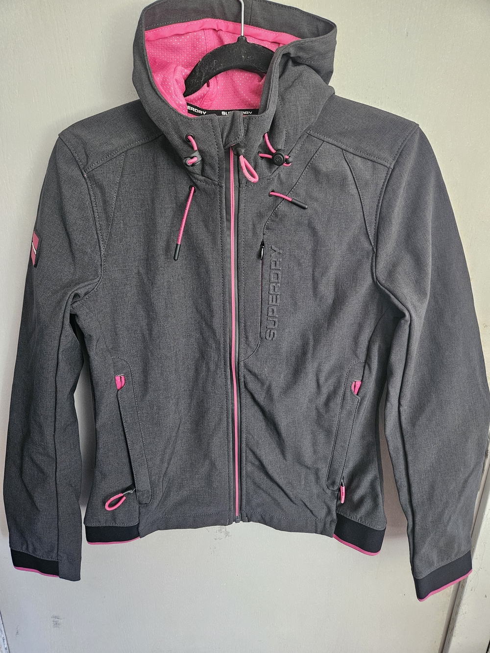 Superdry Women's Charcoal Jacket with Pink Accents